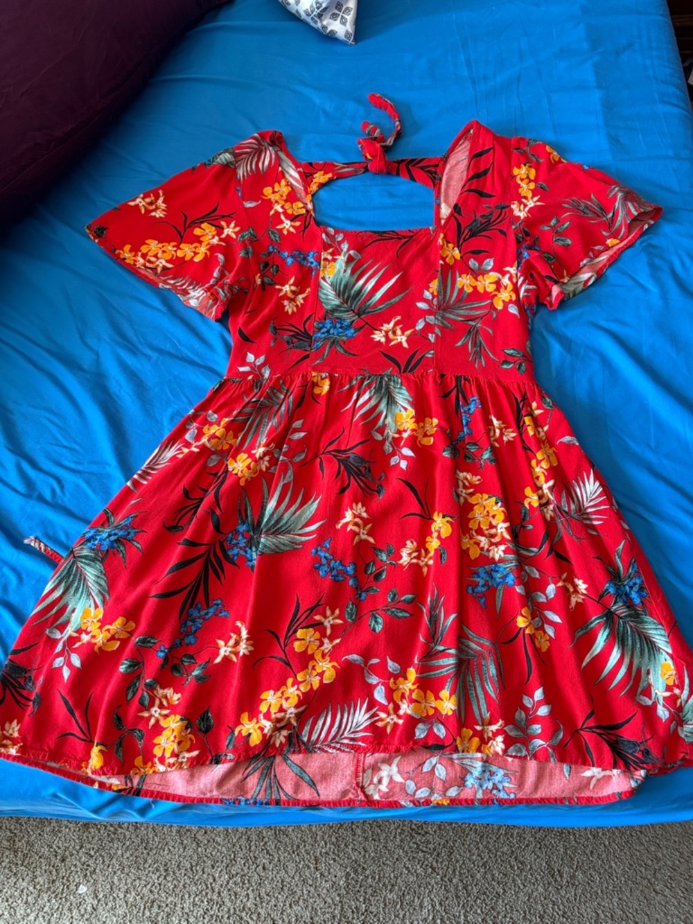 Girls' Red Tropical Print A-Line Dress